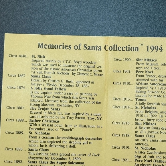 Vtg '93 Christmas Reproductions Memories of Santa Collection Santa Ornament 1840 - Picture 16 of 16
